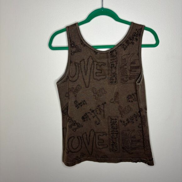 chicos women's vintage embroider tanktop brown size 2 Y2K 100% cotton - Picture 3 of 5